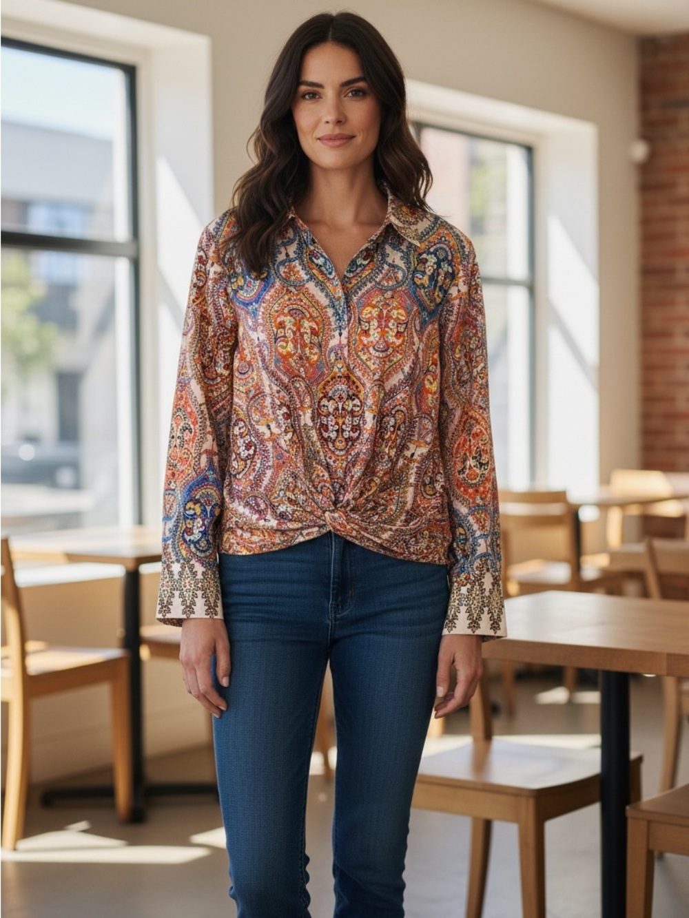 Kobi HALPERIN Polly Multicolor Twist-Front 100% Cotton Blouse